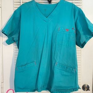 2X teal Med Couture scrub top
